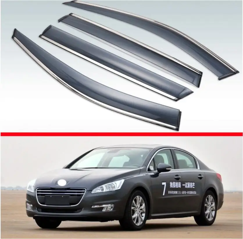 

For Peugeot 508 2011-2015 Plastic Exterior Visor Vent Shades Window Sun Rain Guard Deflector 4pcs