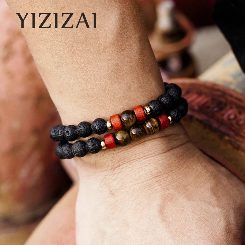 2 шт./компл. Мужские Женские со вставками из натурального камня браслет тигрового