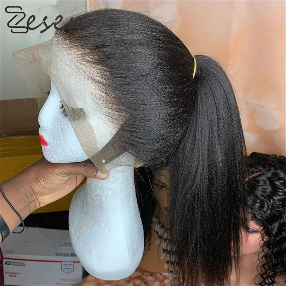 

Zesen Synthetic Lace Front Wigs For Black Women Yaki Straight Long 26inch Lace Wig Baby Hair Heat Resistant Fiber