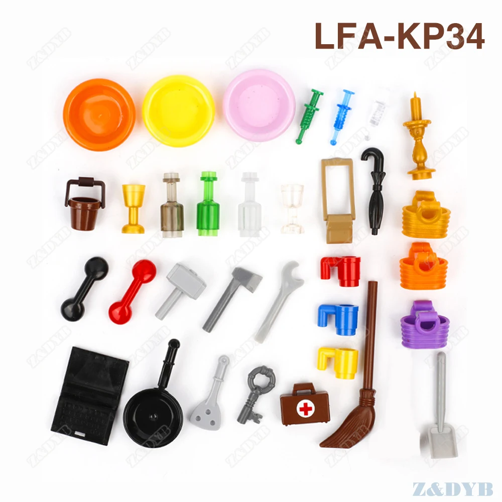 

DIY Kitchenware Life Accessories Tools Saucepan Backpack Basket Pan Mugs MOC City Building Block Brick Toys For Children Gifts