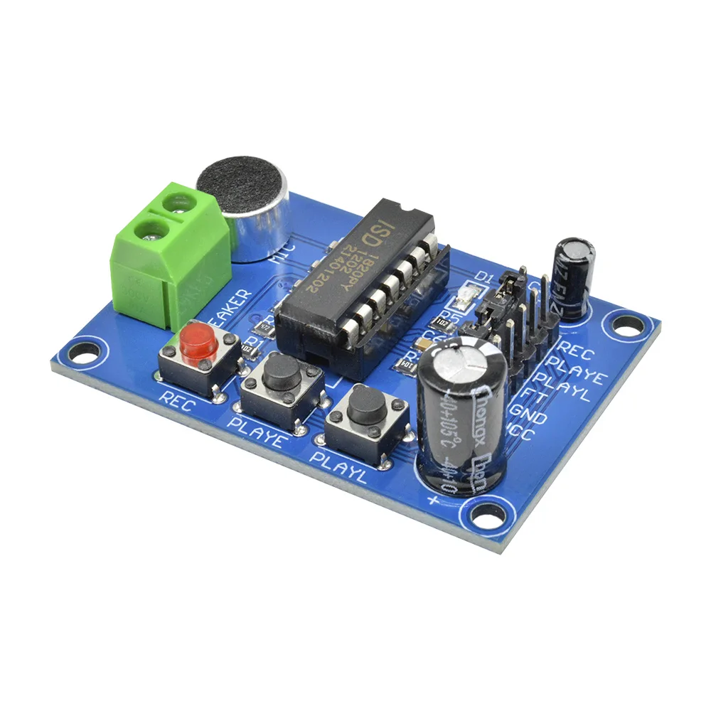 

ISD1820 Sound/Voice Board Recording and Playback Module Blue PCB Version On-board Microphone Sound Recording Module