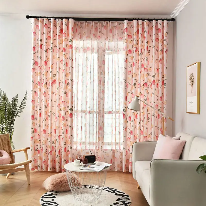 

Blackout Curtain For Living Room Fruit Printed Drapes Bedroom Kitchen Balcony Pastoral Fresh Sheer for Window Decoration