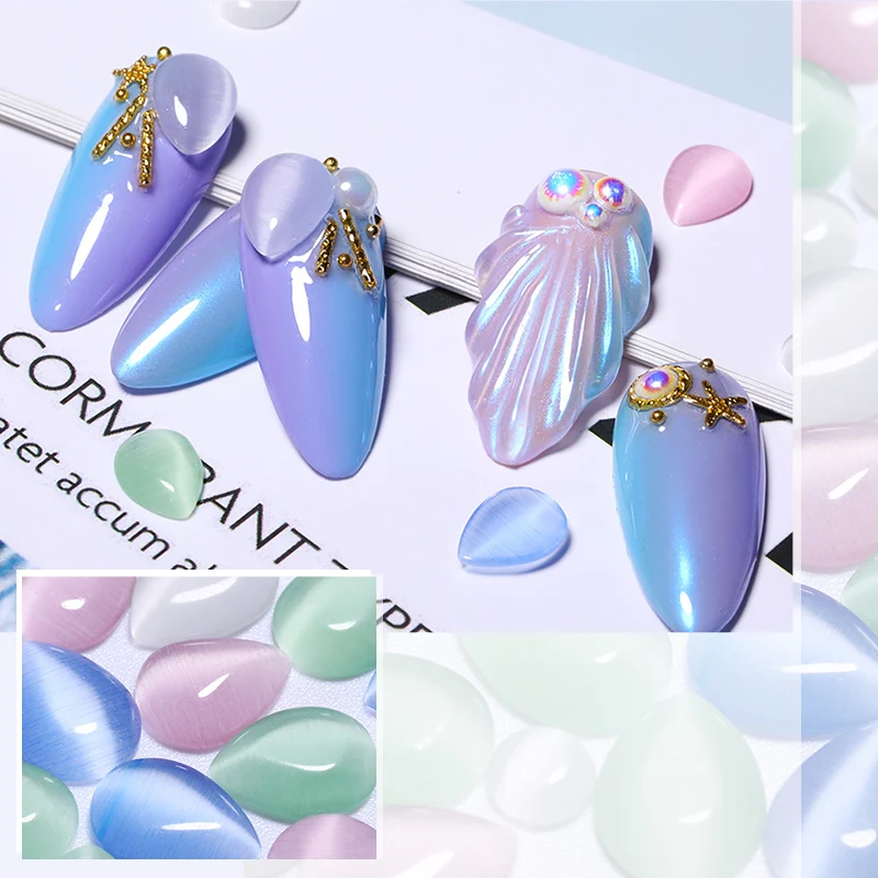10 шт./пакет 3D камни кошачий глаз смешанные размеры капельки воды дизайн ногтей