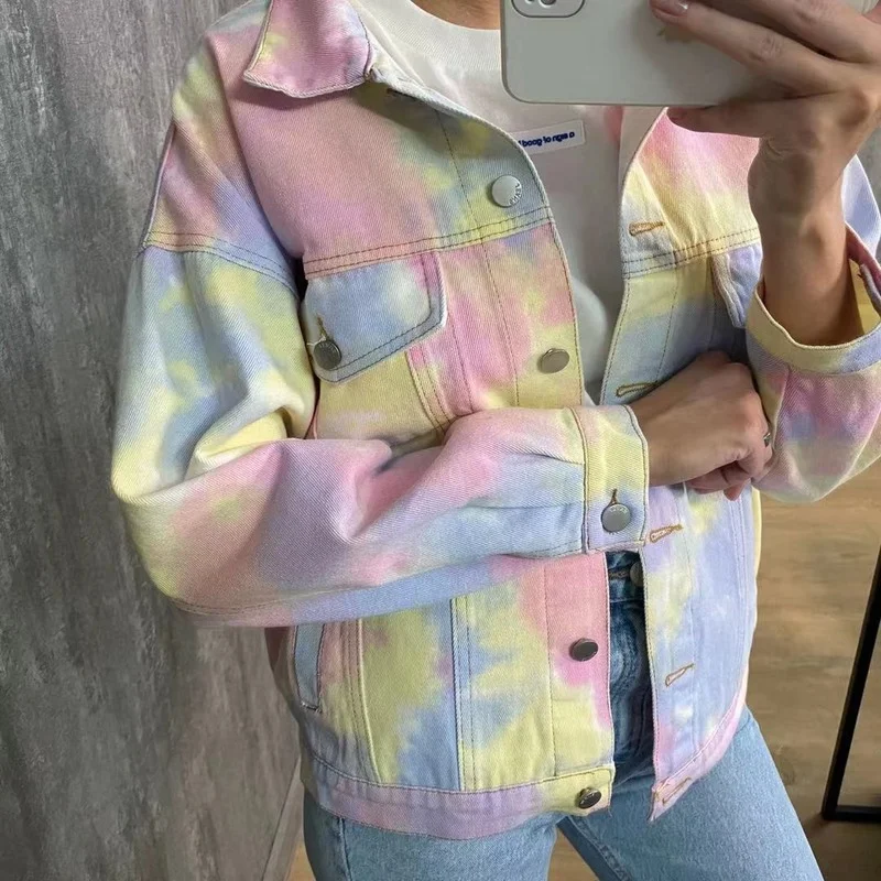 

2021 spring and autumn new love hug the same clothes rainbow clothes color tie-dye jacket men and women