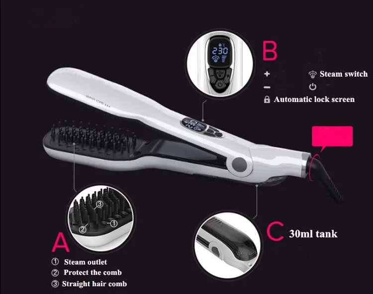 

Hair Straightener Brush Ceramic Heating LED Display Adjustable Temperatures Anti Scald Hair Straightening Brush
