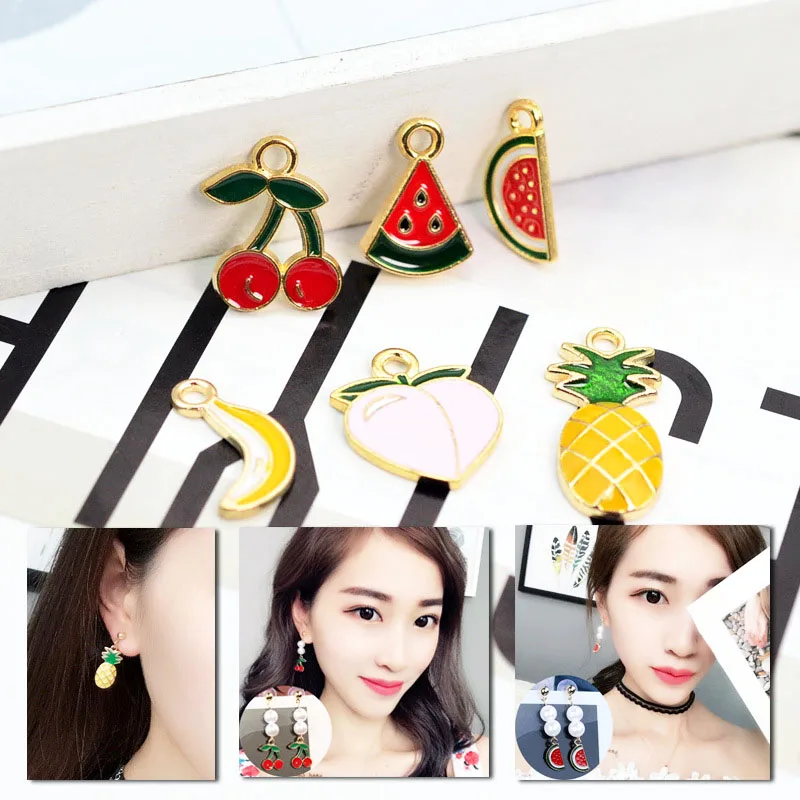 10 pcs/lot Enamel Watermelon Pineapple Cherry Fruit Charms Beads for DIY Earrings Necklace Bracelet Jewelry Making Findings | Украшения и
