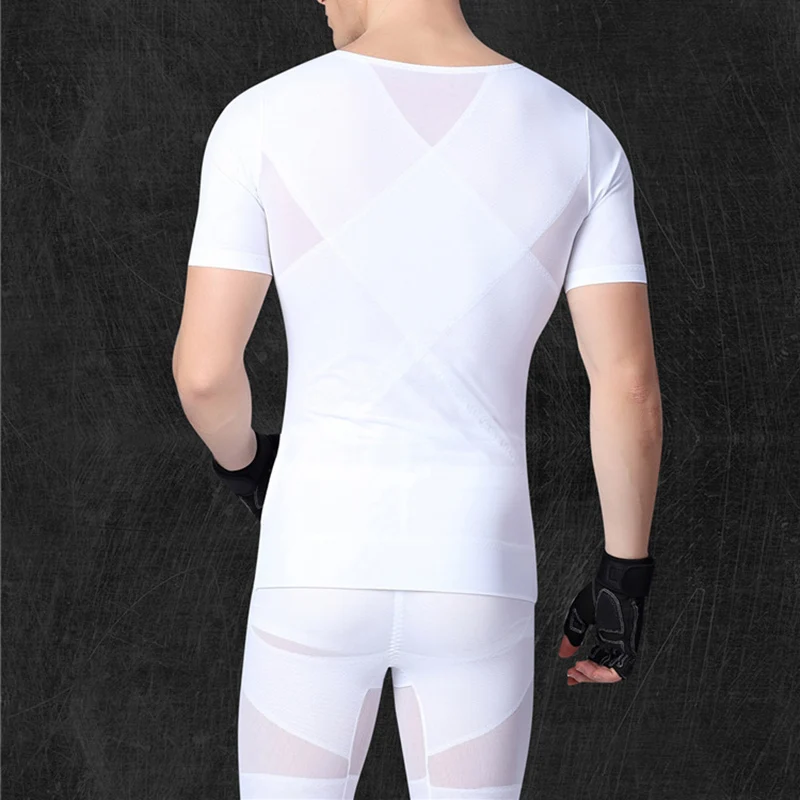 Мужская корректирующая одежда с молнией рубашка коротким рукавом топ