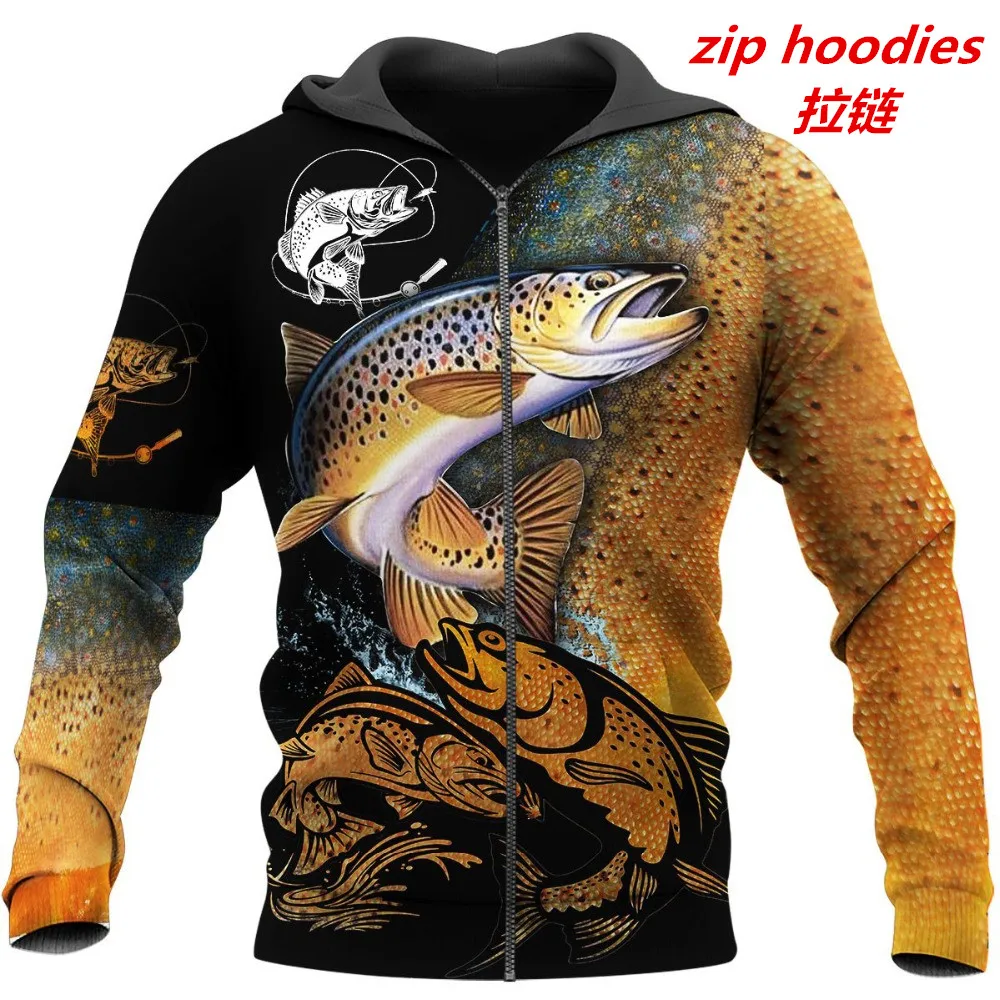 

Модные мужские толстовки в стиле Харадзюку, милые толстовки с 3D-принтом Love Brown форель, худи на молнии, повседневные толстовки унисекс, Прямая...