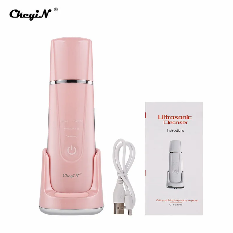 

Ultra-Sonic Skin Scrubber with Heating Function Face Cleaner Tool with Charging Base Rechargeable Skin Peeling with 6 Modes