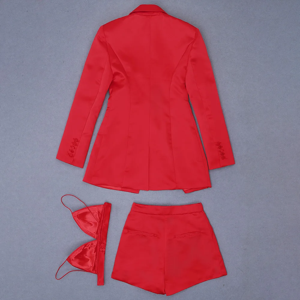 2021 New Women's Clothing Set Sexy Red Blazer Coats Lady Two Pieces Set