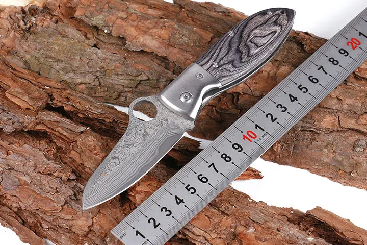 

High Quality Portable Folding Knife VG10 Damascus Blade Wooden Handle Tactical Knife Camping Survival Knife Gifts EDC