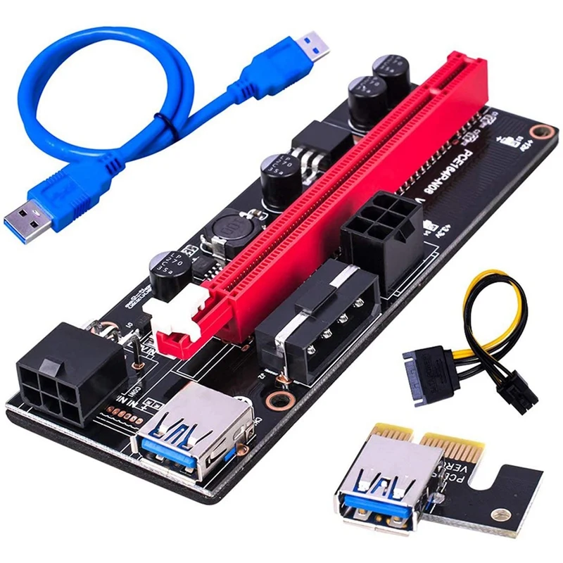 

Pci-E 16 шт. Плата расширения PCI-E, адаптер, карта 60 см, USB 3,0, кабель подъема 15 Pin-6 Pin, кабель питания PCI-E, подъемник 009S