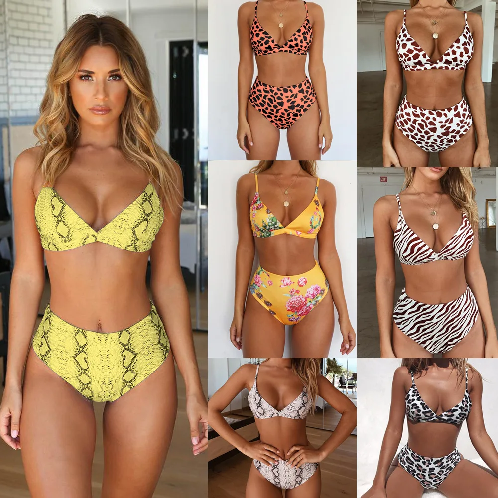 Леопардовый принт змеиная кожа Сезон лето комплект бикини Для женщин купальник