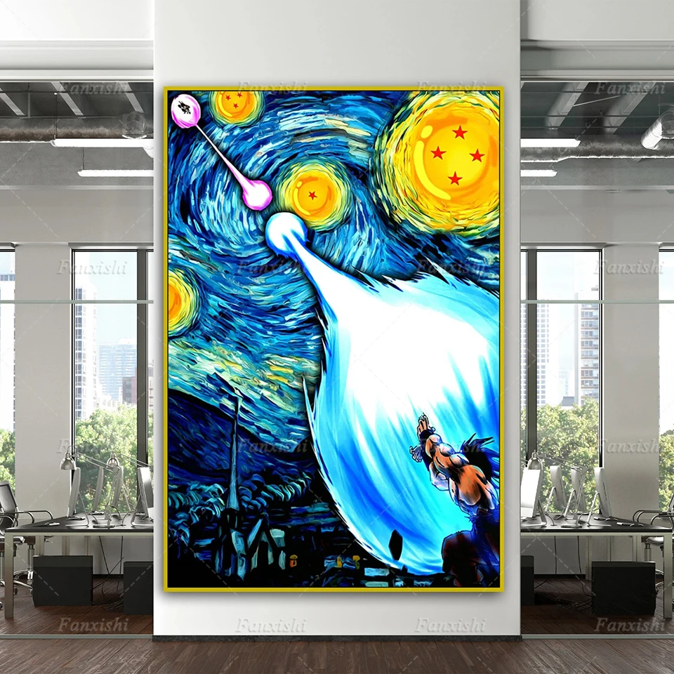 

Abstract Wall Art Prints Canvas Modular Picture Anime Dragon Ball Poster Goku Starry Night Painting Boy'S Living Room Home Decor