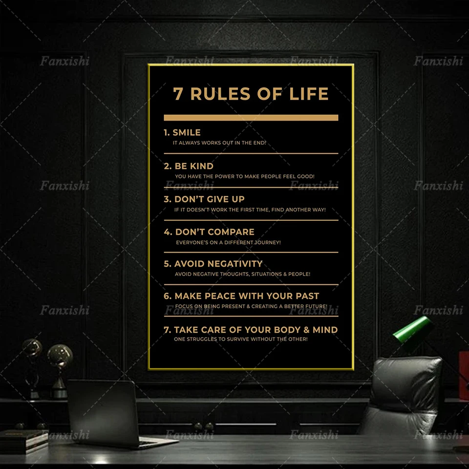 

7 Rules Of Life Inspirational Painting Poster Modern Motivational Print Art Canvas Wall Modular Pictures Office Enterprise Decor