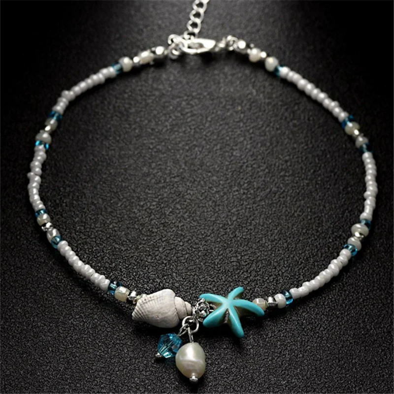 

Simple Temperament Conch Starfish Pendant Rice Bead Anklet Jewelry Accessories
