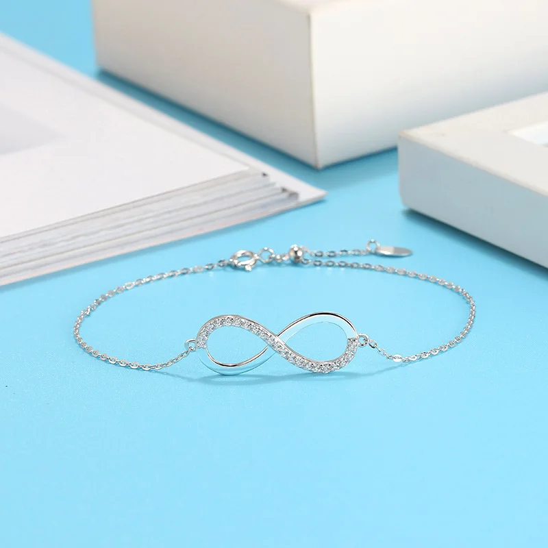 

925 Sterling Silver Female Jewelry Bracelet Light Zircon Simple Infinity Elegant Party Bracelet Bangle for Women Girl Jewelry