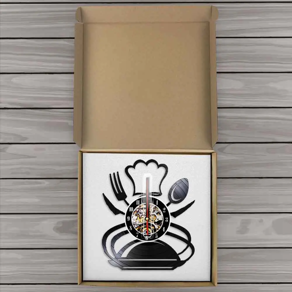 

Fork Knife And Spoon Vinyl Record Wall Clock Watches Kitchen Wall Clock Handmade Time Clock Dining Room Wall Art Decor