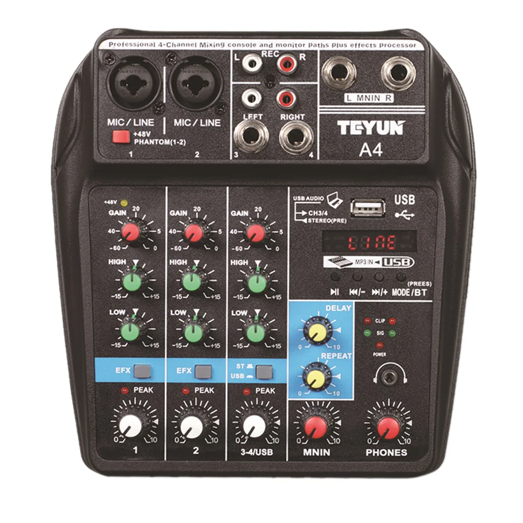 Многофункциональный 4-канальный аудиомикшер смешивание звука поддержка Bluetooth