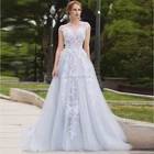 2021 богемные светло-голубые трапециевидные Свадебные платья из тюля свадебное платье со шлейфом