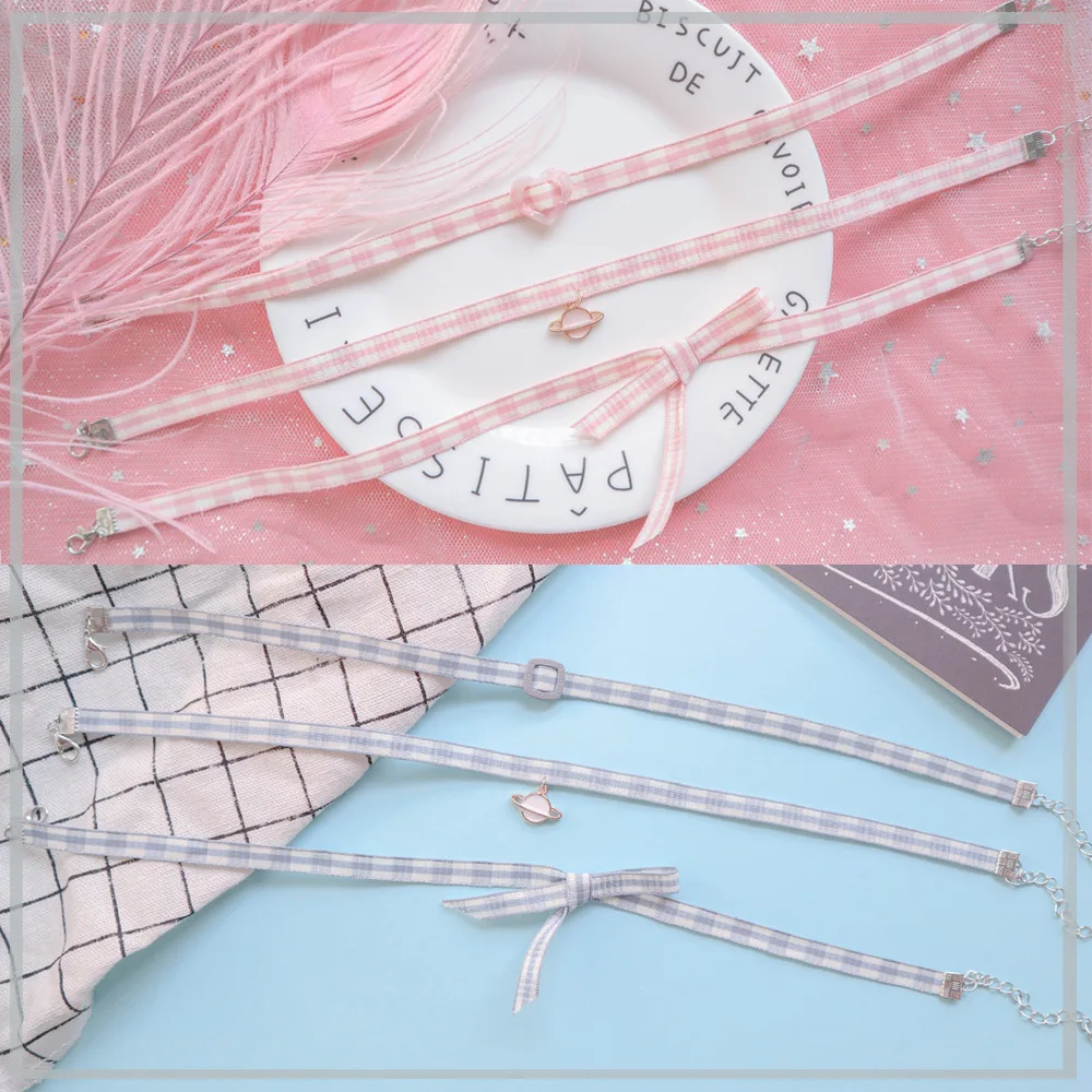 DoreenBeads модный розовый/синий решетки ключица цепочка Ожерелье для женщин с бантом