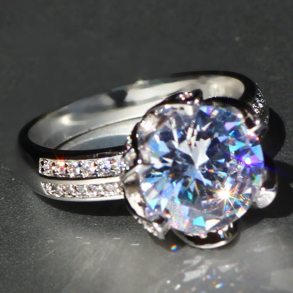 Женское Обручальное кольцо с цветком лотоса из серебра 100% пробы круглым