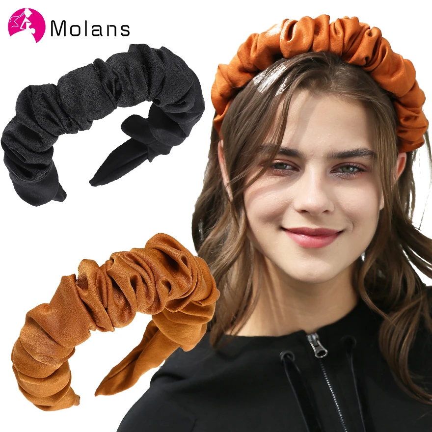 Ободок Molans однотонный атласный с рюшами Элегантный женский ободок шириной 5 см