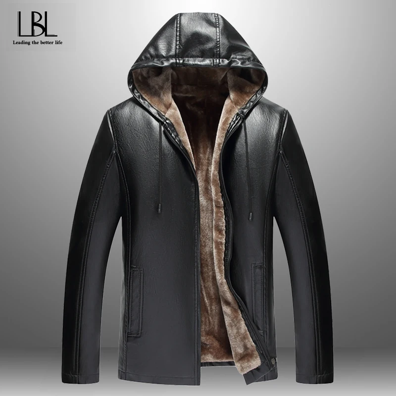 Зимняя мужская куртка с искусственным мехом и капюшоном флисовые кожаные куртки