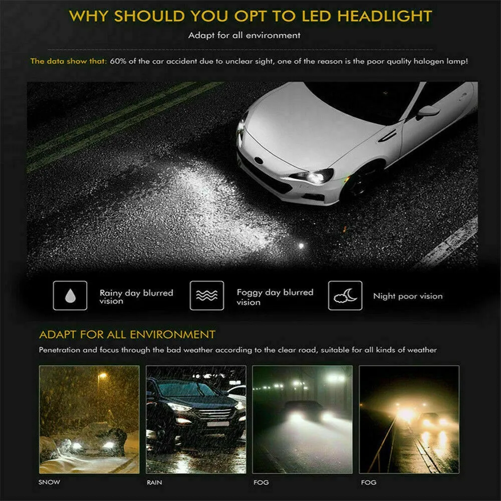 

2x H4 9003 HB2 6000K Super White LED Headlight Bulb Kit High Low Beam Canbus Aviation 6063 Aluminum Profile Fanless