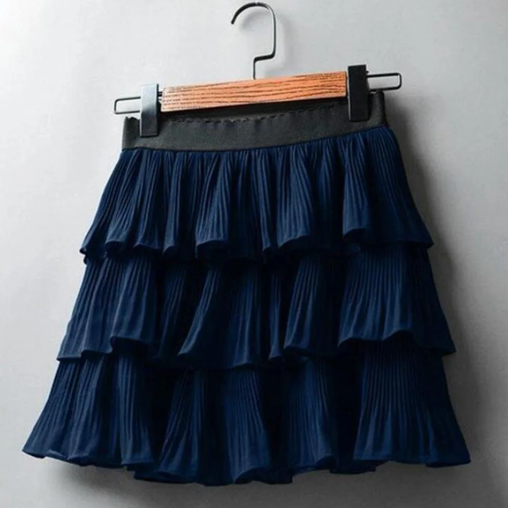 Женская плиссированная шифоновая Мини юбка повседневная многослойная с
