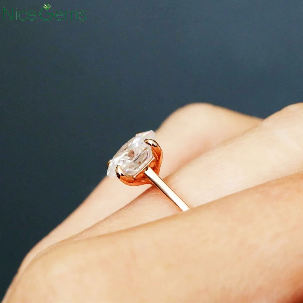 NiceGems 14K Yellow Gold OVal Moissanite Engagement ring Center 2 Carat 7x9mm Cut D Color moissanite for women | Украшения и