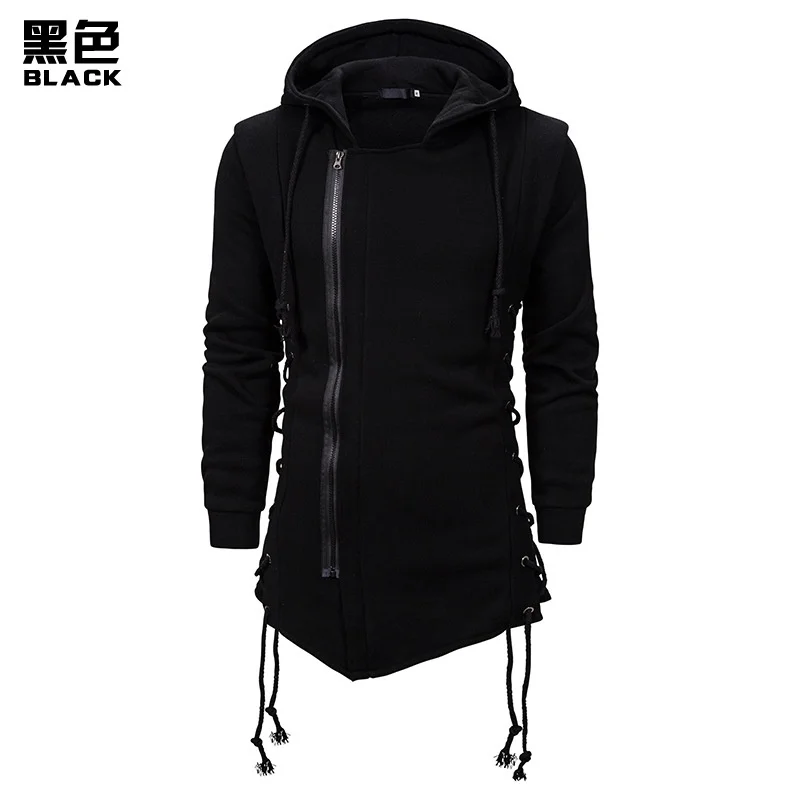 

Trendy men's sweater dark black hooded loose jacket