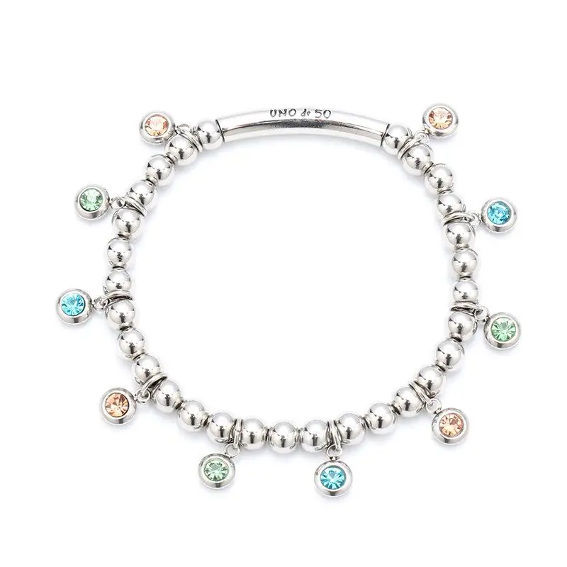 

Autumn Uno Do 50 New Trend Stainless Steel Bracelet Fashion 6m Steel Ball Round Tube Rhinestone Women's Bracelet.