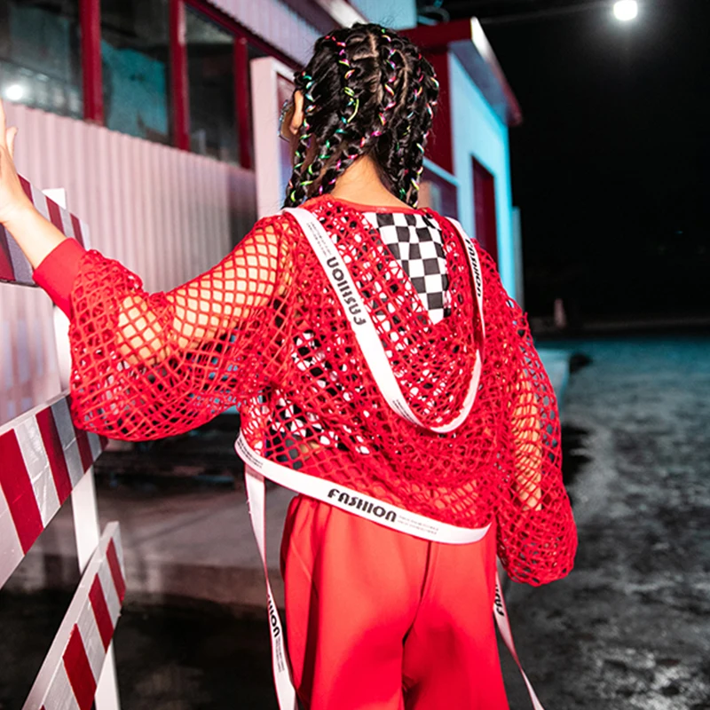 В стиле хип-хоп Детские костюмы красная куртка с сеткой Клетчатое платье-жилет
