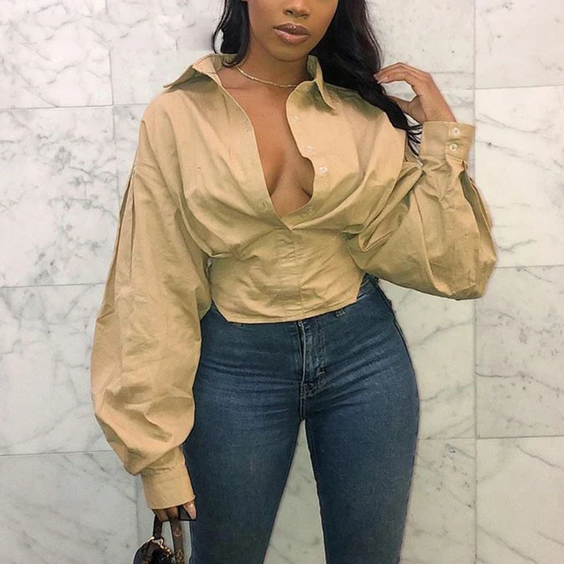 

Новинка 2021, свободные белые элегантные женские блузки, модные женские рубашки с длинными рукавами-фонариками, повседневные короткие топы н...