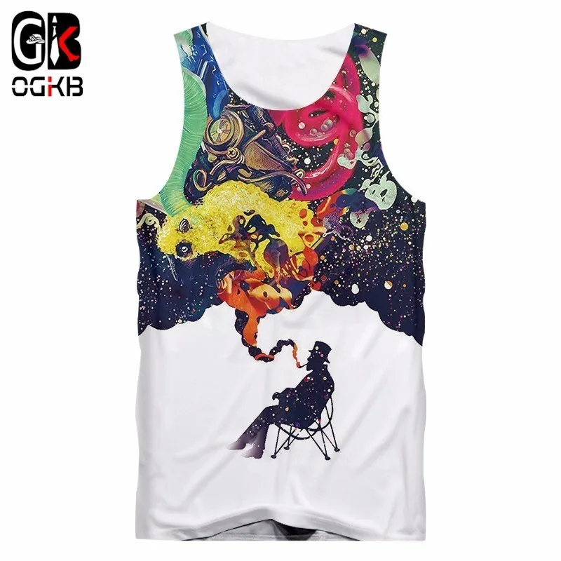 

OGKB Couple Tanks New Arrival Women/men Funny Print Smoking Person 3D Tank Top Unisex Bodybuilding Fitness Sleeveless Shirts 6XL
