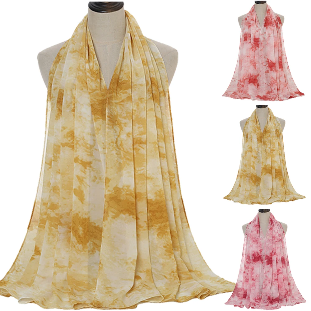 180*70 см шифоновый шарф модные принтом тай дай платок хиджаб для мусульманок