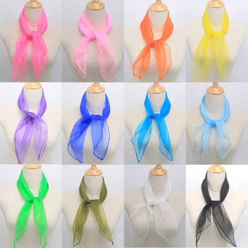

60x60CM Unisex Sailor Glitter Silky Square Neck Scarf Candy Color Lady Ribbon Handkerchief Dance Sheer Tulle Head Wrap 12 Colors