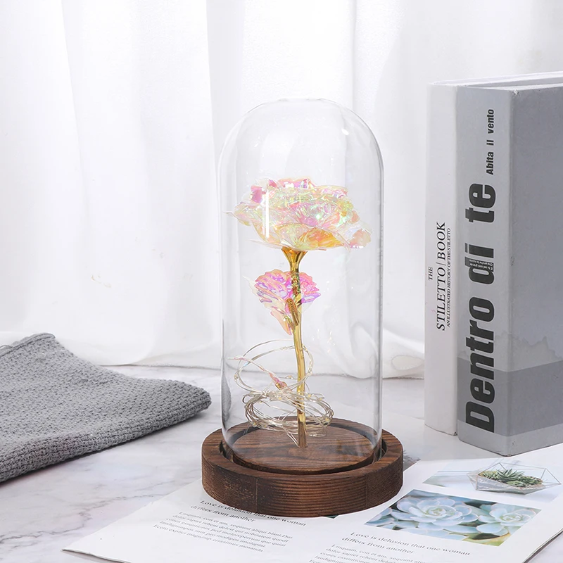 

Artificial Eternal Rose LED Light Beauty The Beast In Glass Cover Christmas Home Decor For Mother Valentines Day New Year Gift
