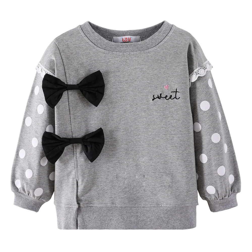 

Милый Детский свитшот с бантом, детская одежда, детский пуловер в горошек, топы, рубашки для девочек, весенне-осенний детский пуловер, свитшот для малышей