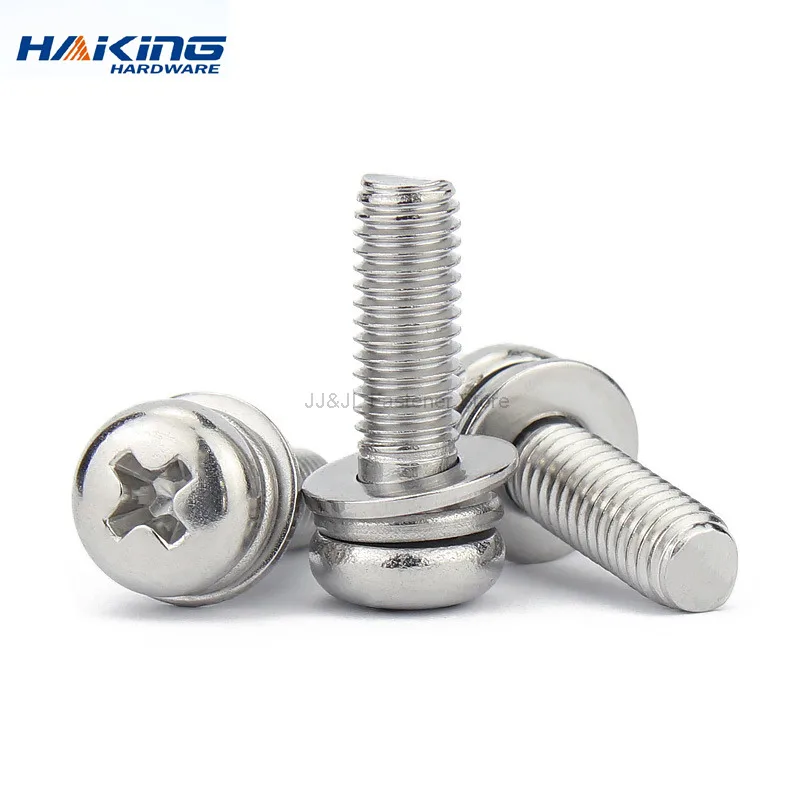 Cross Recessed Pan Head Screw with Washer Stainless Steel M2 M3 M4 M5 M6 M8 Three Combination Machine sems screw