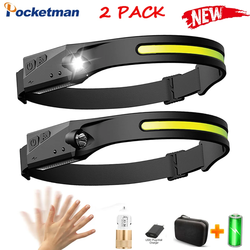 

40000LM Motion Sensor Headlight COB LED Headlamp with Built-in Battery Flashlight USB Rechargeable Head Lamp Torch Work Light
