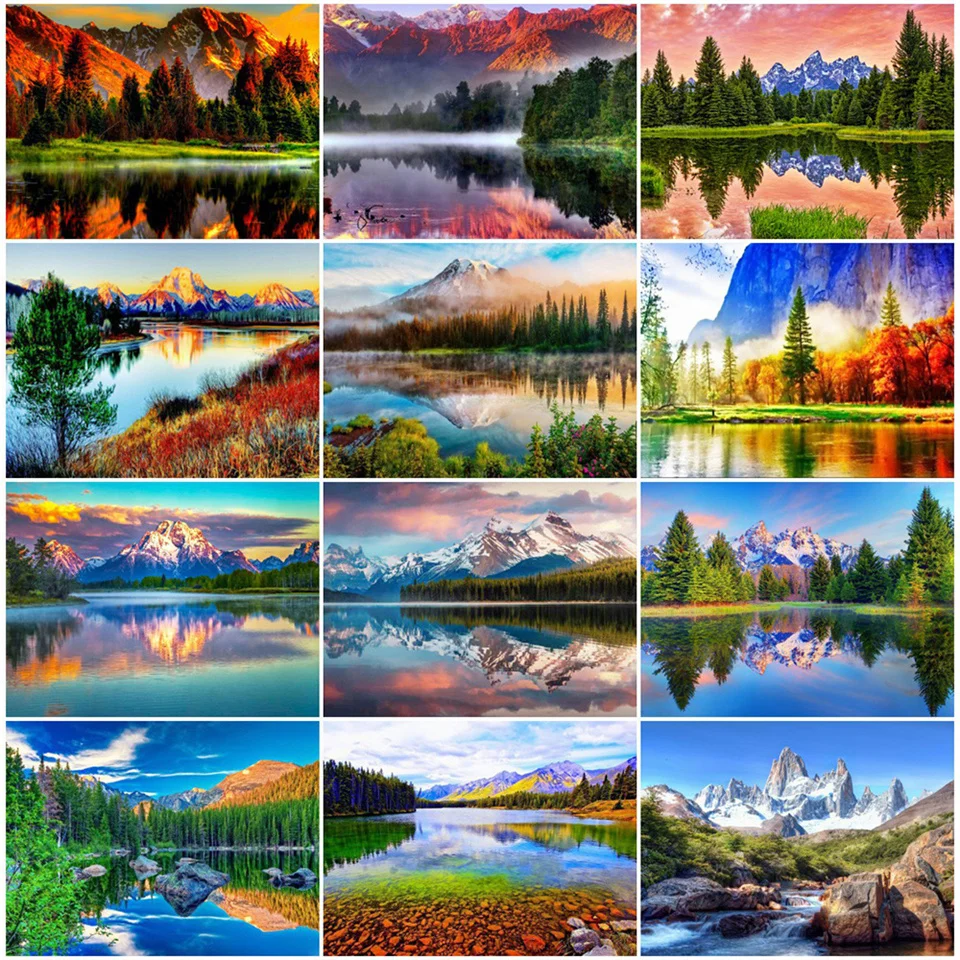 

Yumeart Diamond Painting Full Square Landscape Mountain Pictures Of Rhinestones Diamond Embroidery Sale Lake Cross Stitch Art