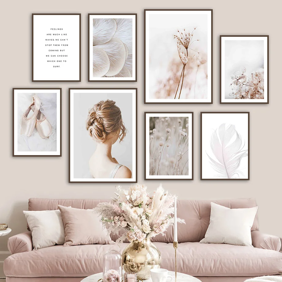 

Dandelion Papyrus Feathers Girl Nordic Posters And Prints Wall Art Canvas Painting Wall Pictures For Living Room Mushroom Decor