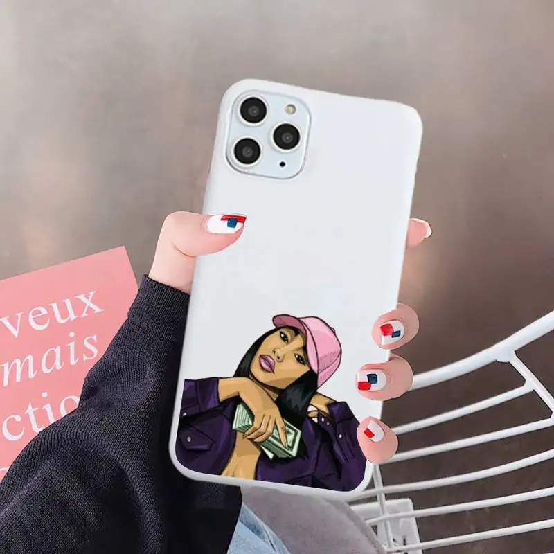 

Black girl Phone Case White Candy Color for iPhone 6 7 8 11 12 s mini pro X XS XR MAX Plus