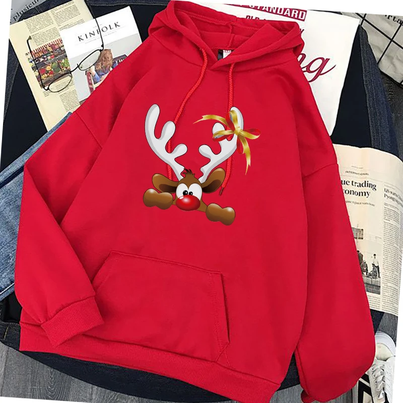 

Womens Christmas 2021 Hoodies Fashion Women Cartoon Santa Claus Reindeer Funny Printed Oversized Sweatshirt Female Dropship