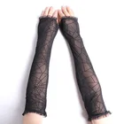 Перчатки женские солнцезащитные с коротким кружевным рукавом, модные пикантные Летние черные с принтом паутины, для вождения, с защитой от УФ-лучей, C10