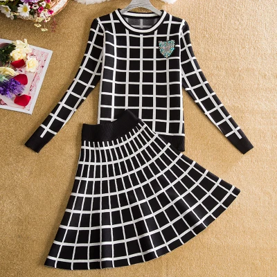 Новинка 2019 вязаный свитер с длинным рукавом юбка костюмы для женщин милый