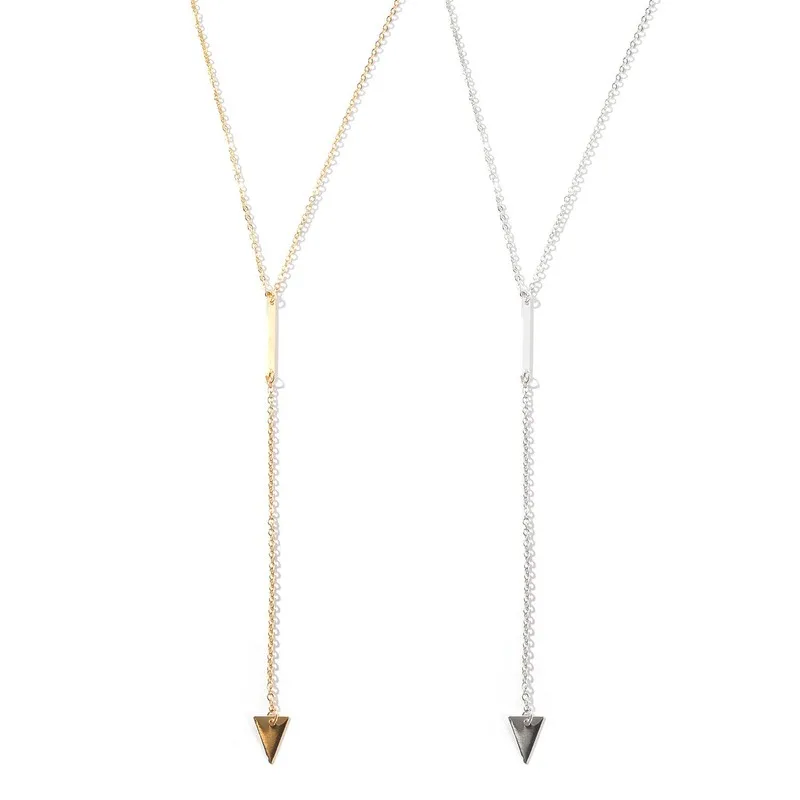 Простое металлическое геометрическое треугольное ожерелье с кисточкой