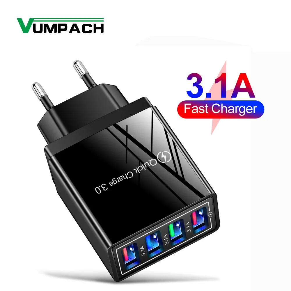 

4 USB Charger quick charge 3.0 for iPhone X iPad Fast Wall Charger Samsung S9 for Xiaomi 8 mi Huawei Mobile Phone Fast Charger